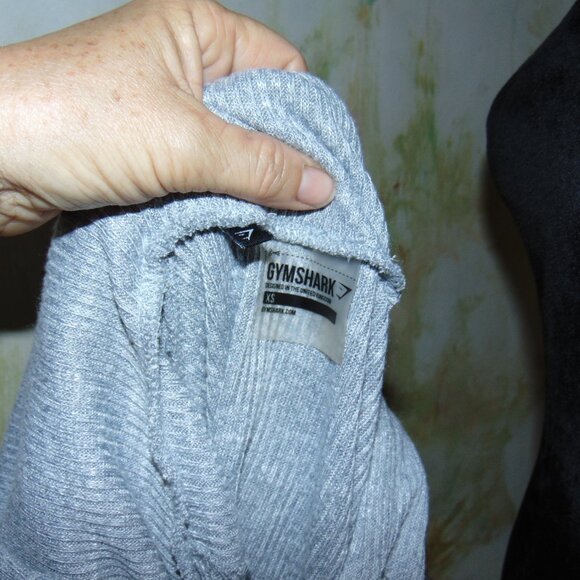 Gymshark Heather Gray Stretchy Ribbed Thermal Knit Hoodie Activewear Gym Workout - Picture 8 of 10